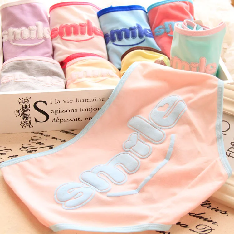 

15 Colors.Women's Candy Color Letters Smile Briefs.Smiling Face Panties Triangle Underpants Knickers.Girl's Intimates Lingerie