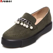 ASUMER/черные, армейские, зеленые, размеры 34-43, модные, весна-осень, новые туфли на плоской подошве повседневные тонкие туфли из флока с круглым носком женская обувь на плоской подошве