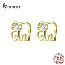 Bamoer Sketch Line Серьги-гвоздики в виде слона золотого цвета Стерлинговое Серебро 925 маленькие крошечные ювелирные изделия для ушей для девочек SCE661