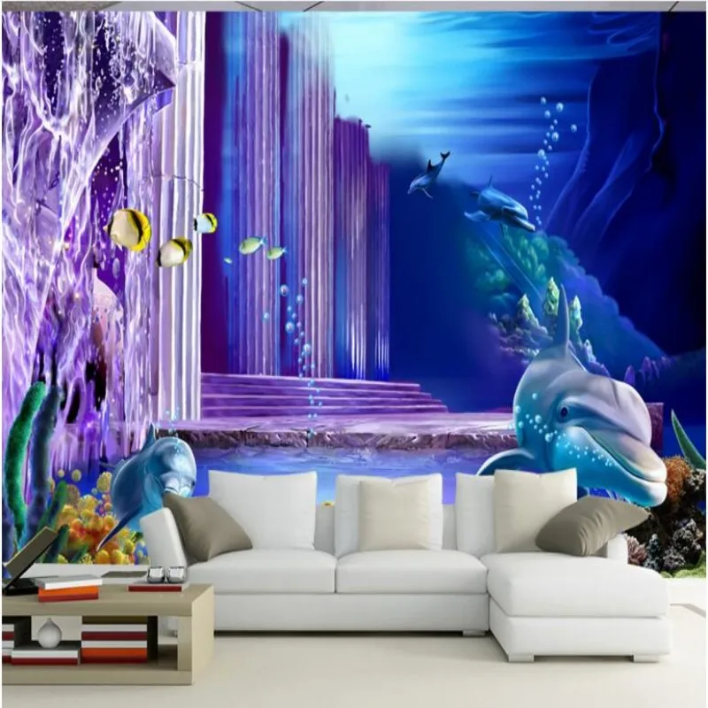 Beibehang  Wallpaper 3D Underwater World Fantasy Photo Theme Space Kids Room TV Bedroom Backdrop Wallpaper papel de parede