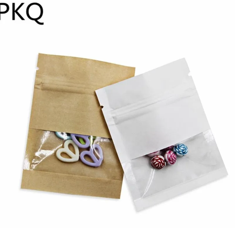 High Quality Zip Lock Kraft Paper Bag with Clear Window Small Stand up Snack/Tea/Nuts Storage Pouches 100pcs | Дом и сад