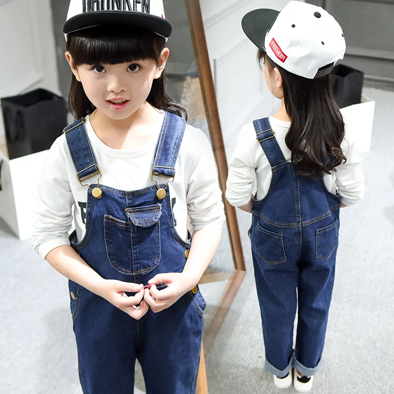 New Arrival Boys & Girls Autumn Solid Denim Jumpsuits Kids Hemming