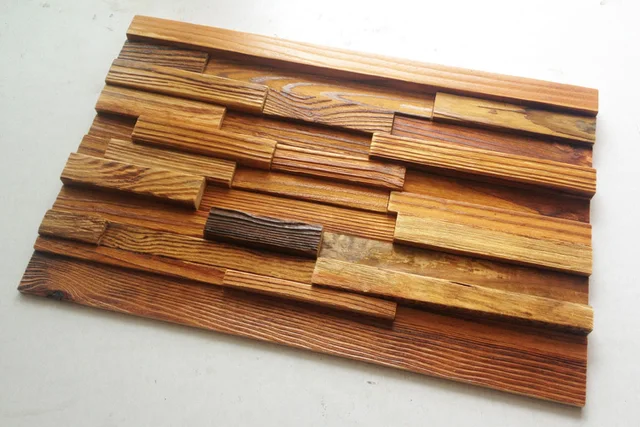 home decorative 3d solid wood mosaic tile fascia striped antique hardwood sheets solid
