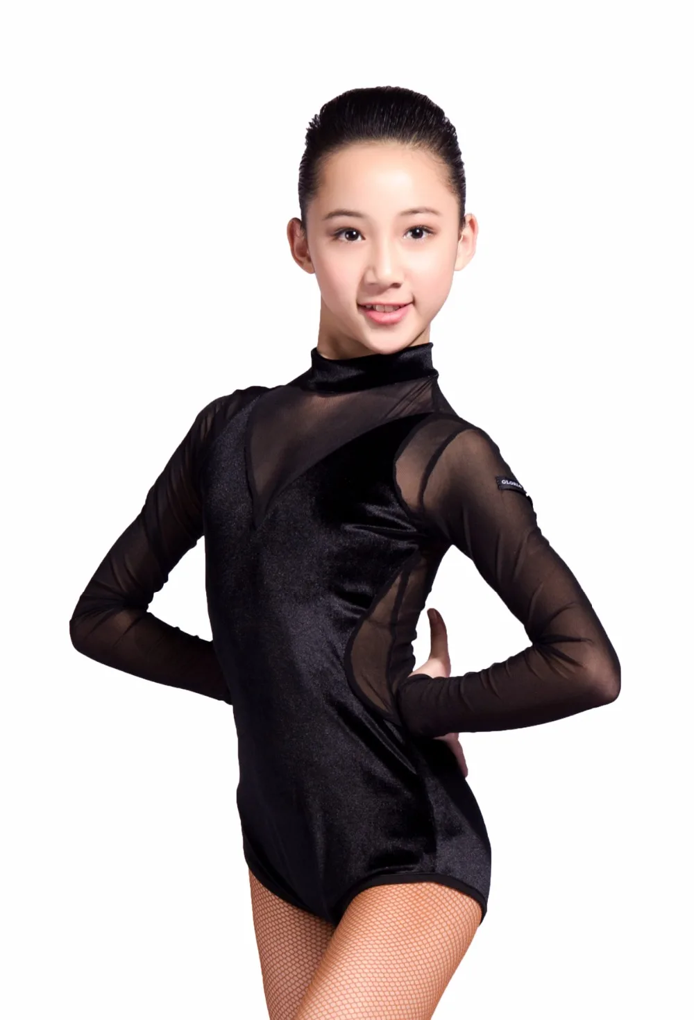 

GD1101 kid latin modern ballet ballroom dance professional velvet and yarn splicing design leotard for girl
