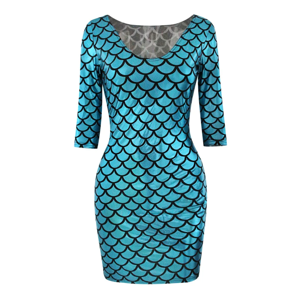 Vestido Longo Casual Fish Scales Abstract Printing Dress Package