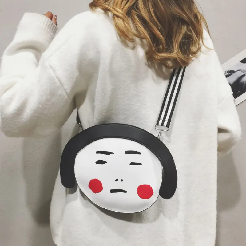 

Small Mini Cute Head Shape Personality Designer Bag Zipper Hip-Hop Soft Women Messenger Bags Funny Lovely