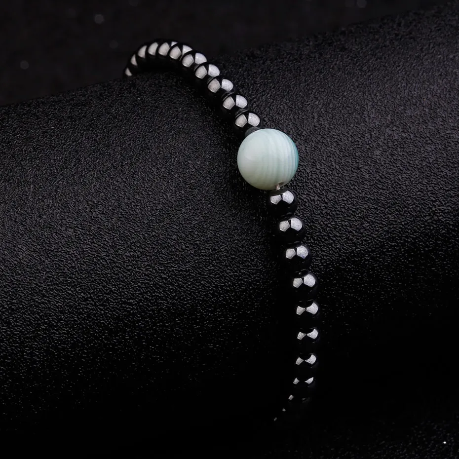 4 мм браслет из черного гематита с натуральным камнем эластичные браслеты из бисера Регулируемые браслеты с шармами ювелирные изделия для женщин