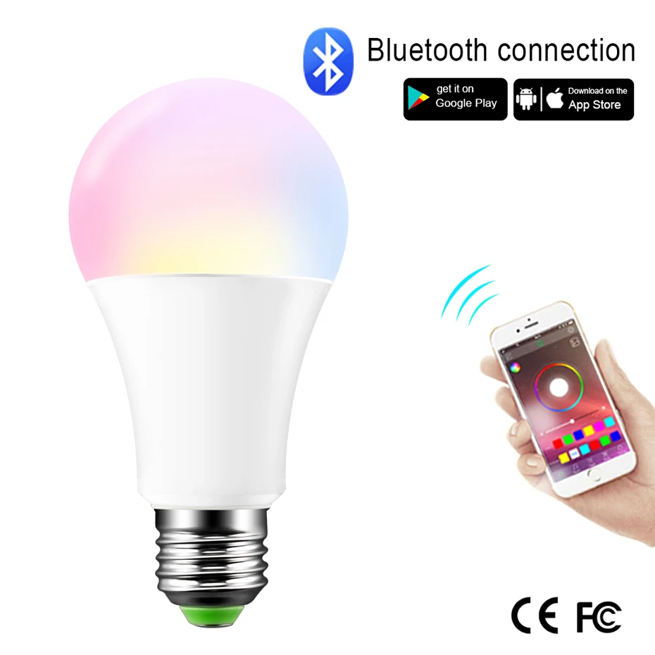 Умная лампочка 15 Вт RGB волшебная лампа Bluetooth лампа с регулируемой яркостью многоцветный музыка Пробуждение огни совместимы с Google Play