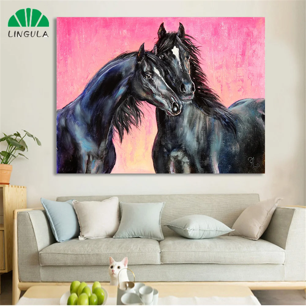 

Horse Painting on Canvas Print Abstract Wall Art Pictures Black Couple Horse Head Posters Scandinavian Decoration Home Decor