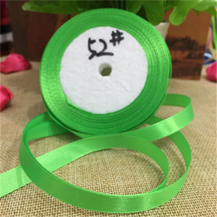 (50 Yards/lot) 3/8" 10mm Grass Green Color Satin Ribbons for bing