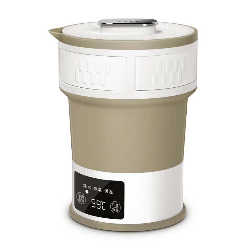 Электрический чайник для воды, Портативный Силиконовый складной чайник со скрытой ручкой, мини-чайник с изоляцией, 110-240 В, регулируемая температура - Цвет: Khaki
