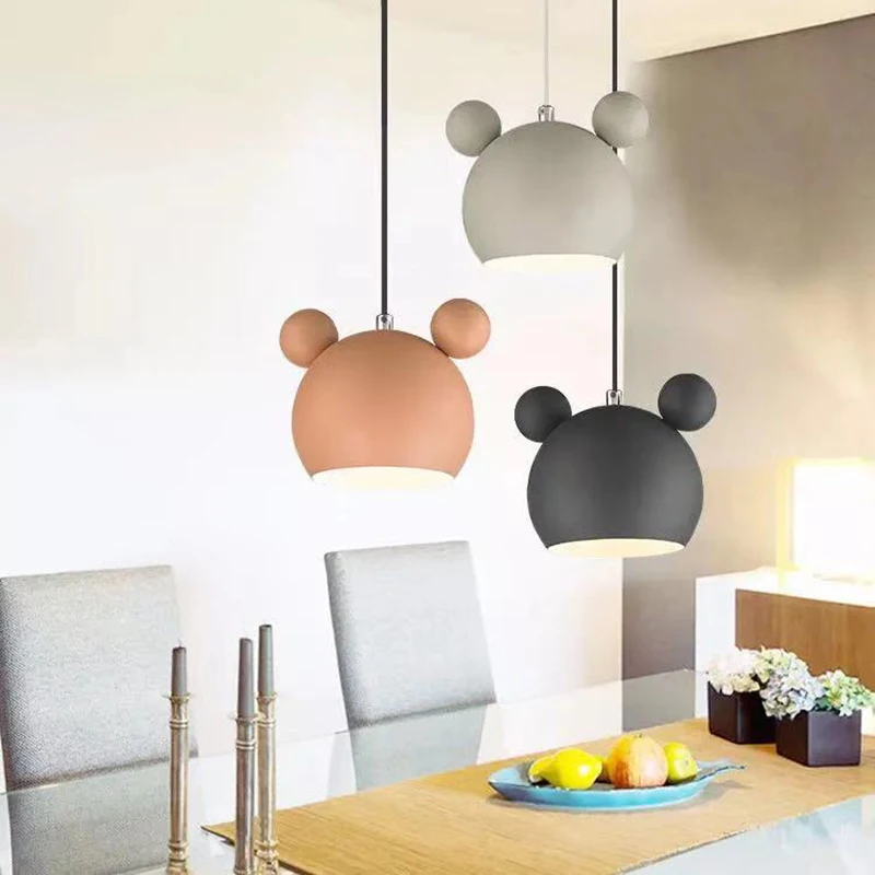 

Modern Mickey Led Pendant Lights E27 Metal Hanglamp Iron Hanging Light for Children's Room Bedroom Fixtures Suspension Luminaria