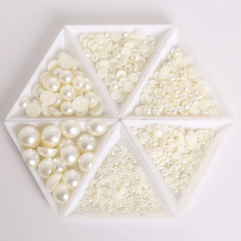 Полукруглые бусины из АБС пластика с имитацией жемчуга цвет белый/слоновая