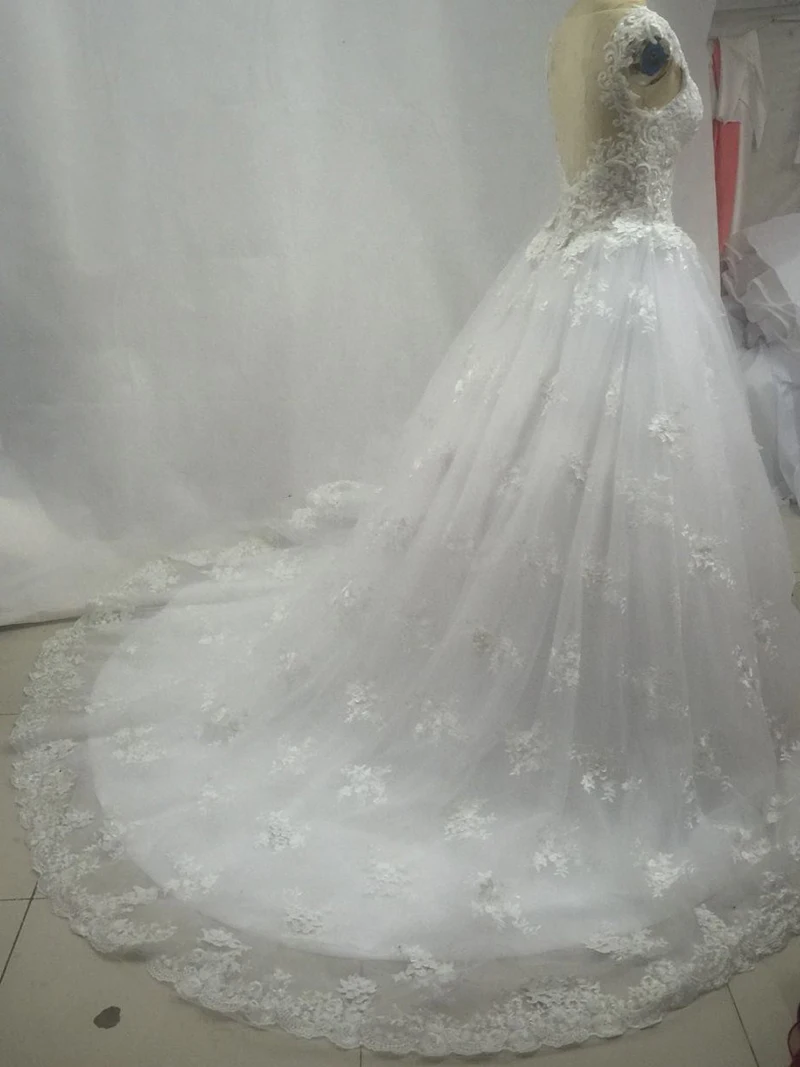 Vestido De Noiva princesa Luxo спинки Милая Кружево свадебное платье See Through Royal хвост роскошный Свадебное платье халат де mariée