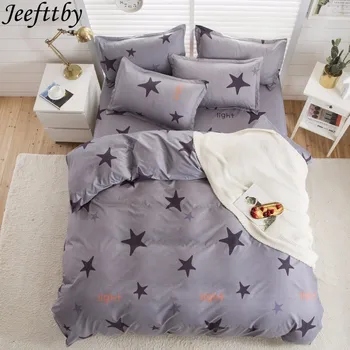 

Jeefttby Home Textiles King Size Bedding Sets 3/4Pcs Gray Stars Queen Size Duvet Cover Sets Pillowcases Bed Linen Bed Clothes