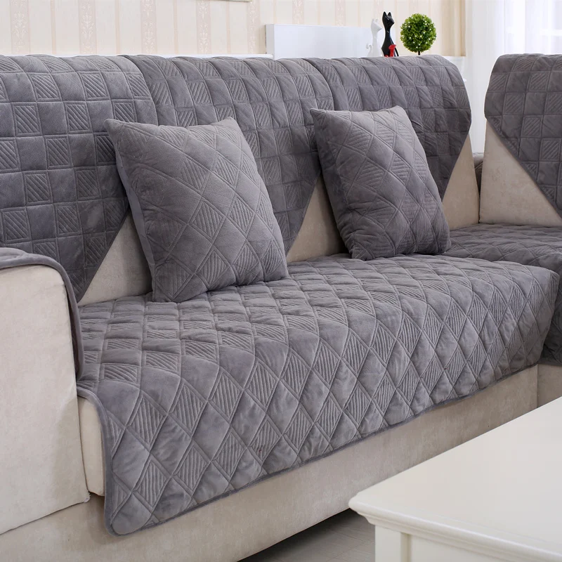 Solid Color Plush Sofa Cushion Winter Thickened Non slip Fabric