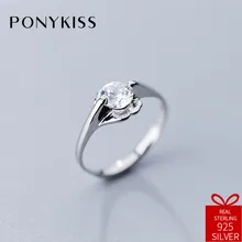 PONYKISS Романтический стерлингового серебра 925 шик циркон цветок регулируемое отверстие женское кольцо для помолвки вечерние красивые аксессуары подарок