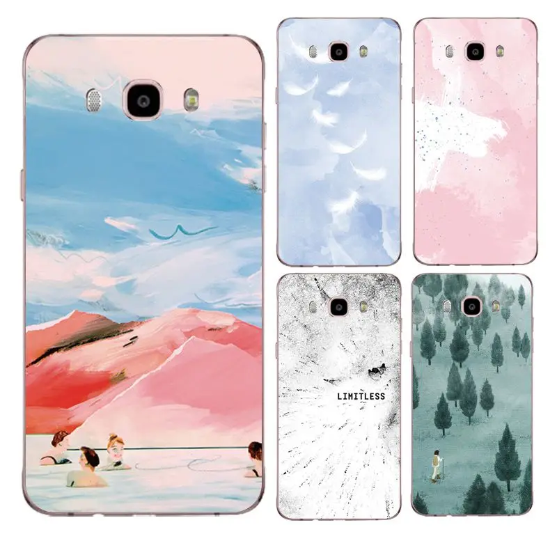 Marble Soft Clear TPU Phone Case For Samsung J3 J5 J7 S6 S7 S8 note8 A3 A5 C7 J2prime Feather Forest Shell Cover Free Shipping | Мобильные