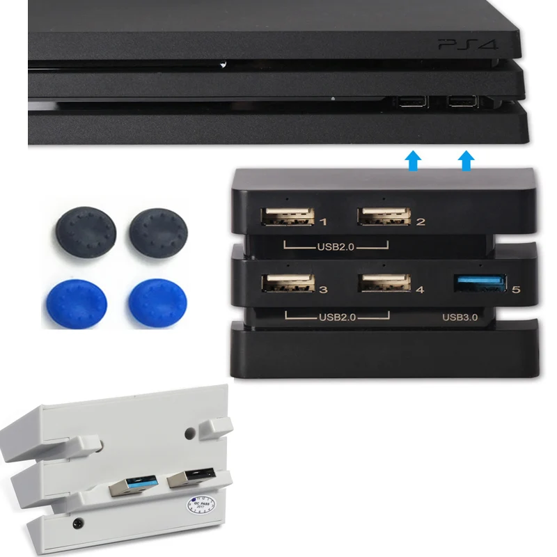 

PS4 Pro 5-in-1 USB Hub 3.0 & 2.0 USB Port Game Console Extend USB Adapter for Playstation 4 Pro PS4 Pro Console High Speed+4 cap
