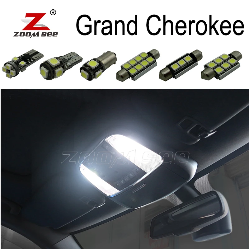 

Nice White Canbus LED bulb interior dome map light Kit for Jeep Grand Cherokee Vanity mirror + Trunk + Glove + number plate lamp