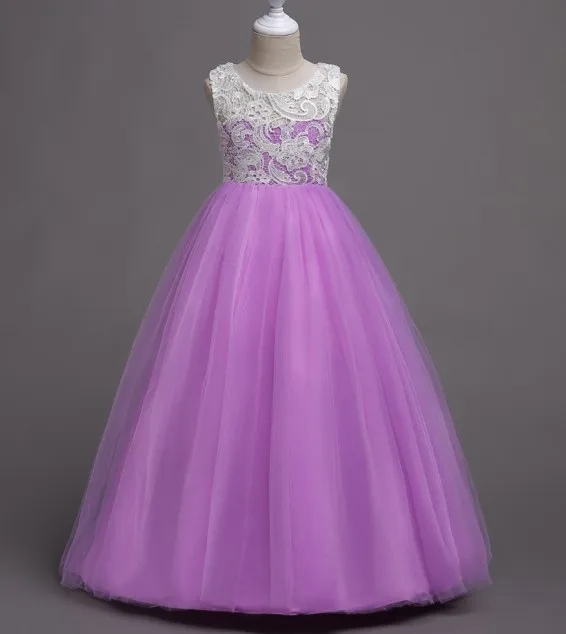 Детское розовое свадебное платье для девочек; кружевное длинное платье для маленьких девочек; праздничное платье принцессы; праздничное платье на Рождество; 8 цветов - Цвет: purple