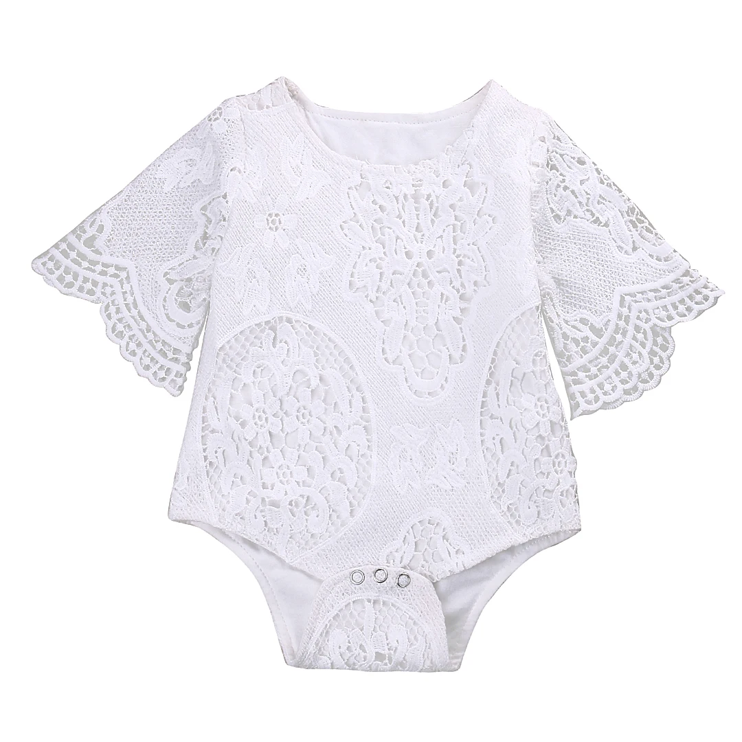

2017 Summer Baby Girls White Ruffles Sleeve Lace Romper Infant Baby Elegant Lace Jumpsuit Clothes Sunsuit Outfits