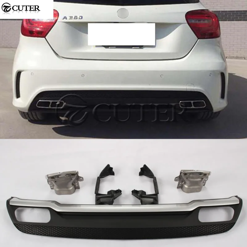 W176 A200 A45 AMG Style PP Rear Bumper diffuser lip with exhaust tips for Mercedes benz W176 A250 A260 14-15