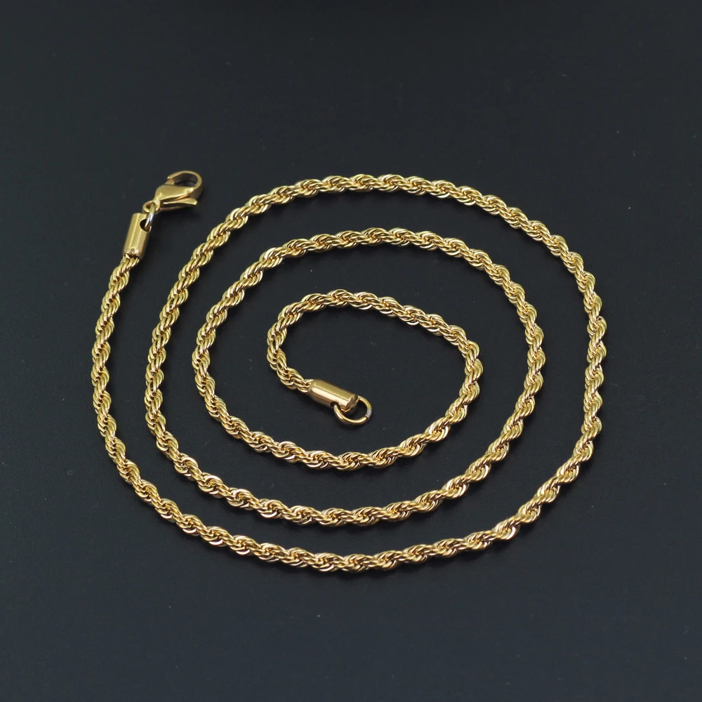 Men Women Hip Hop Rapper's Twist Chain 3mm 24&quot Stainless Steel Gold Silver Color Rope Link Clavicle Necklace Fashion Jewelry |