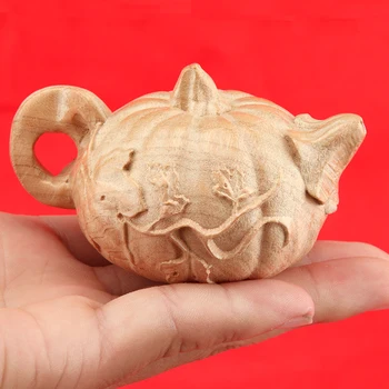 

SHUN Peach wood pot Wood carving Small teapot Pumpkin pot Decoration