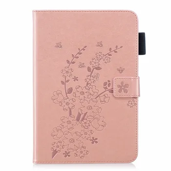

50pcs/lot Plum Flower 3 card shell PU leather stand cover case for apple ipad mini 1 2 3 4 wallet flip cover case