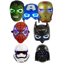 7PCS/Lot LED Glowing Lighting Mask Star War Captain America Spiderman Hulk Iron man Batman Figures Party Halloween Cosplay Mask