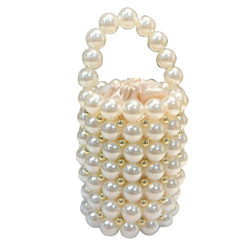 

Ins Pearls Beading Bag for Women Fashion Handmade Pearls Handbags Vintage Evening Party Bag Ladies Luxury Hollow Tote