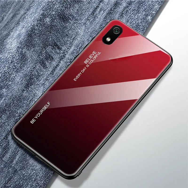 Жесткий Чехол для спортивной камеры Xiao mi Red mi 7A чехол закаленное Стекло полностью защищающий чехол мягкий тпт армированный чехол для телефона из поликарбоната и чехол для телефона на mi 9T Red mi k20 Pro 6A 7 A - Цвет: Красный