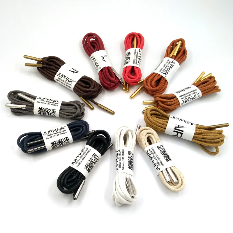 1-12 Pairs Yellow Brown High Quality Unise Laces Waxed Round Shoelaces Sneaker Solid Polyester Twisted Shoe Metal Head Shoelaces
