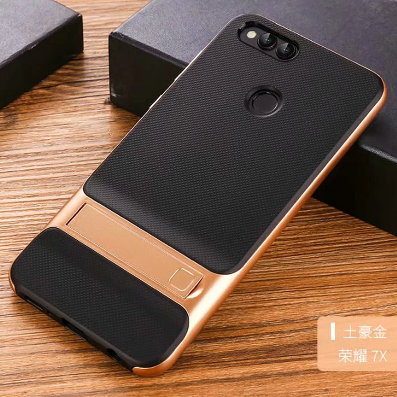 YonLinTan coque, чехол, чехол для huawei Honor 7x7 x, роскошный 3d роскошный силиконовый силиконовый чехол на заднюю панель телефона с держателем, чехлы - Цвет: Gold