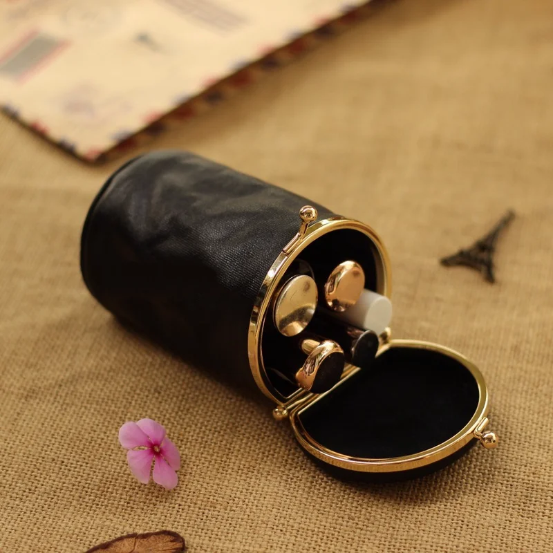 

Portable Lipstick Box Bag Environmental Protection Portable Lipstick Box with Mirror Solid Genuine Leather Travel Cosmetic Bag