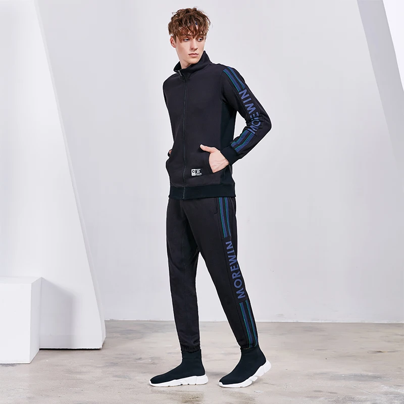 

Autumn Winter Sports Suits Men's Cotton Striped Running Jackets Pants Set Fitness Workout Jogging Clothes Sportswear