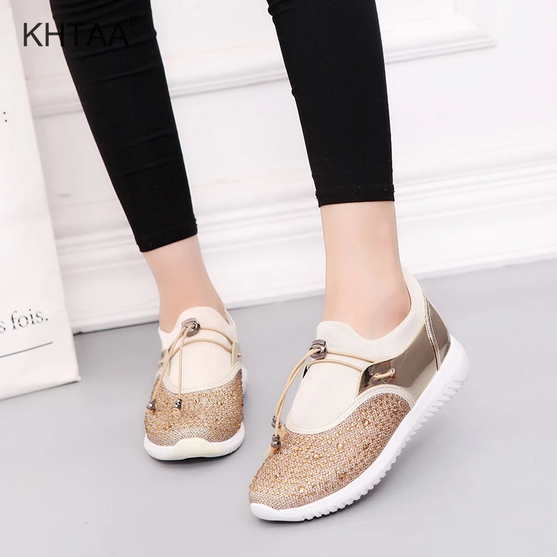 

Plus Size Women Sneakers Casual Flat Platform Slip On Autumn Female Crystal Bling Shallow Shoes Ladies 2018 Leisure Footwear