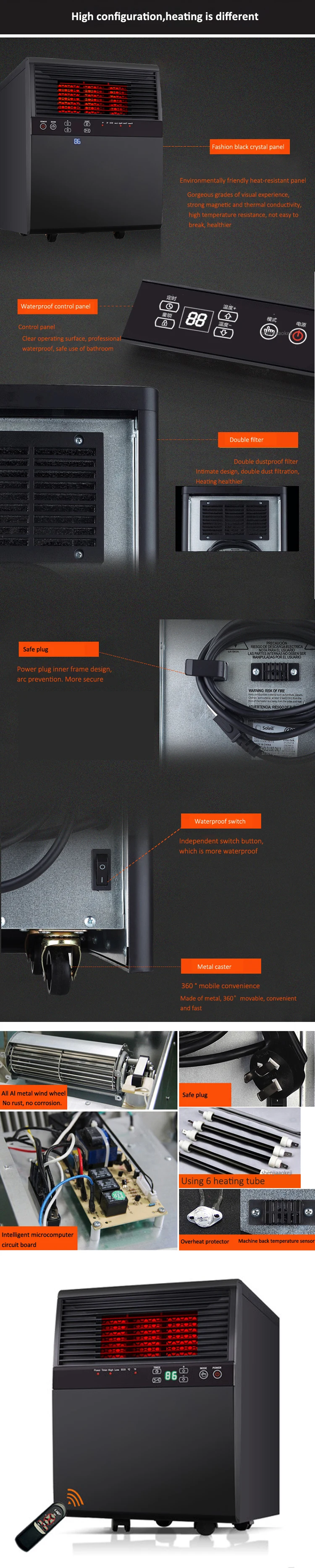 Home electric heater LQ-1500B Intelligent Thermostat Warmer energy saving box type heating fan with remote control/12h timing