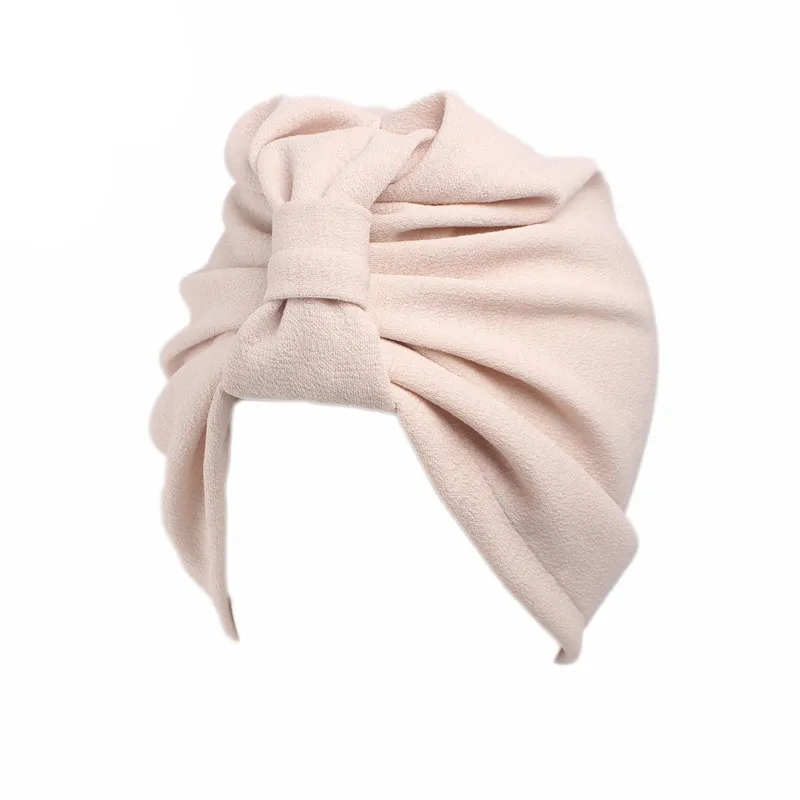 Muslim Women Ruffle Bowknot Cotton Turban Hat Scarf Bandanas Cancer Chemo Beanies Headwear Head Wrap Cap Hair Loss Accessories - Цвет: Beige