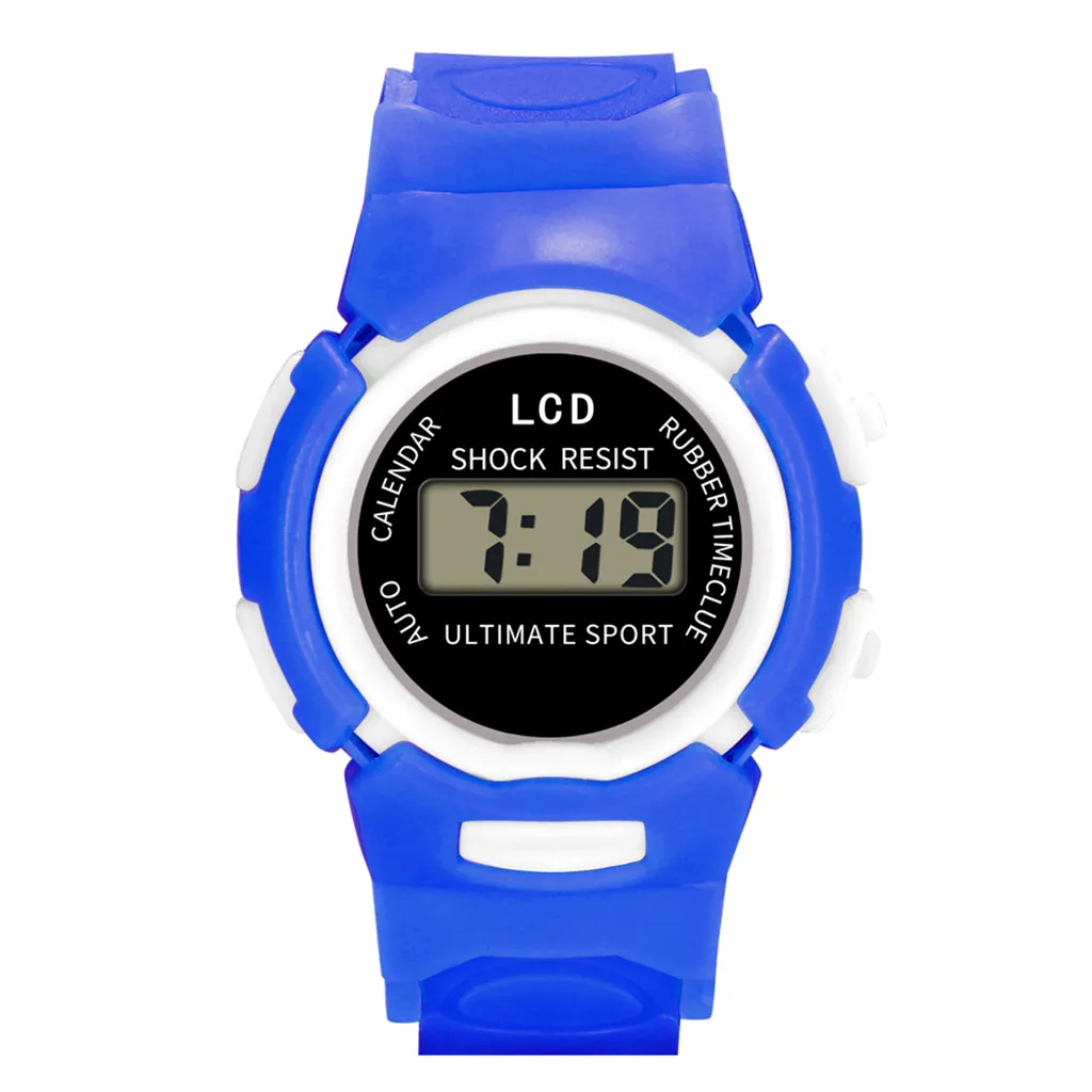 Новые популярные детские цифровые спортивные круглые электронные часы для девочек, 5 цветов, W