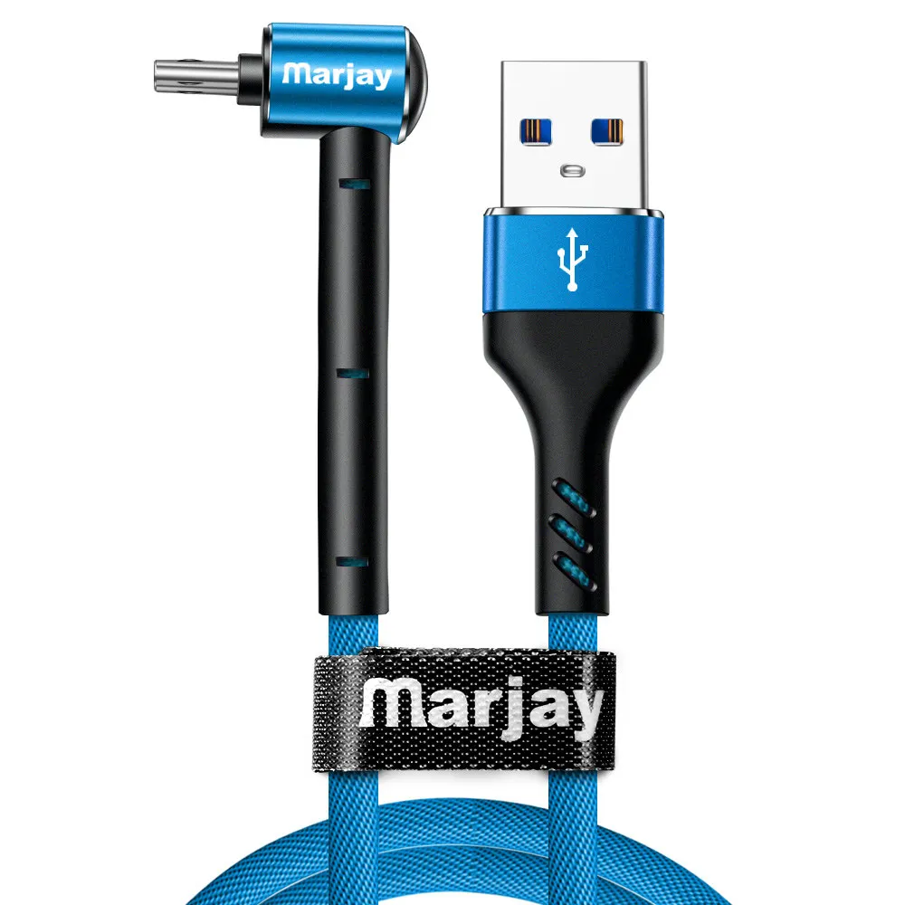 Marjay Micro USB кабель 2.4A Быстрая зарядка 90 Dgree Microusb для samsung Xiaomi Redmi 4 Note 5 huawei Android телефонный провод шнур - Цвет: Синий