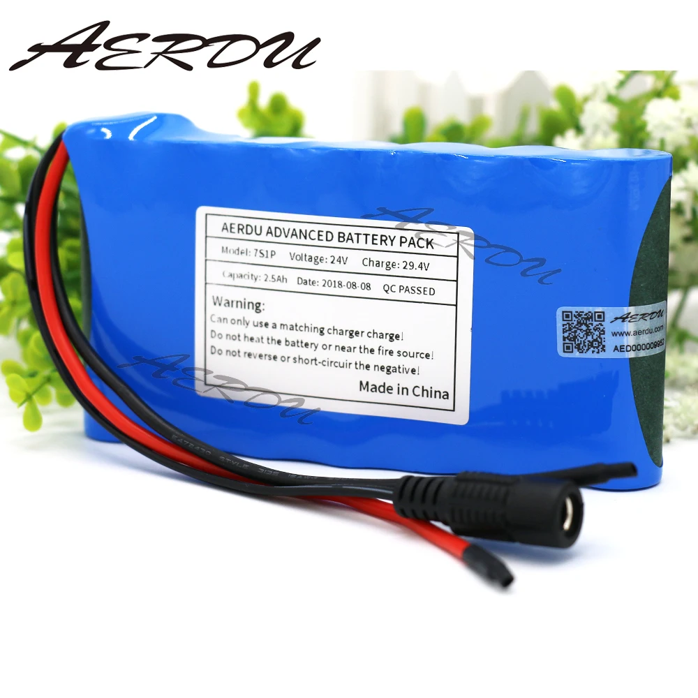 

AERDU 24V 2.5Ah 7S1P 25.9V 29.4V Lithium-ion battery pack For Small Electric Unicycles Scooters toys Bicycle toys Built-in BMS