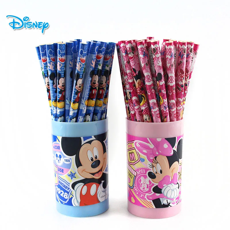 

36 pcs/set Disney cartoon wooden barrel pencil Mickey Minnie writing school supplies Non-toxic pencils for school