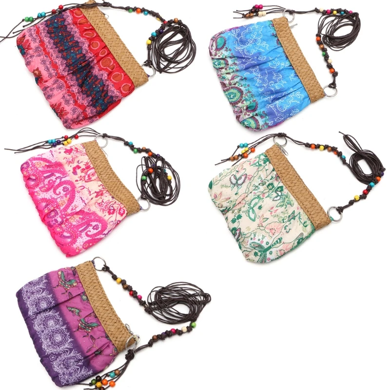 

New Style 1Pc Women Exotic Boho Floral Straw Weave Strap Beach Messenger Bag Cloth Handbag