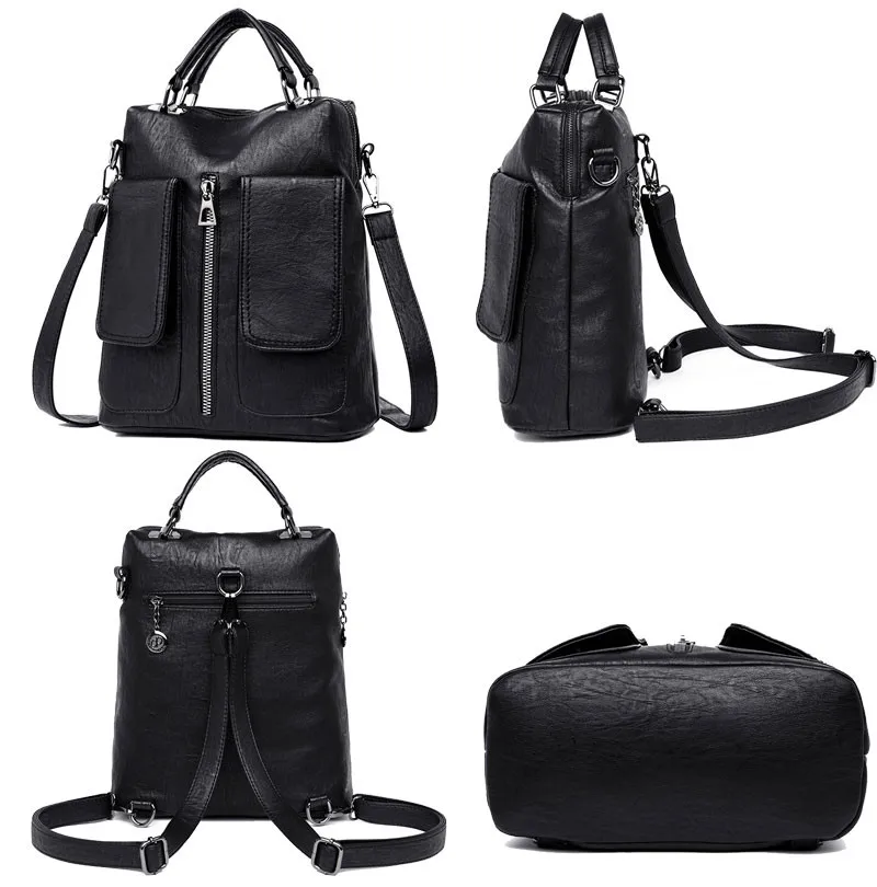 Повседневный женский рюкзак с двойным карманом, женский кожаный рюкзак высокого качества, дизайнерская школьная сумка на молнии, сумка на плечо, Mochila Sac A Dos