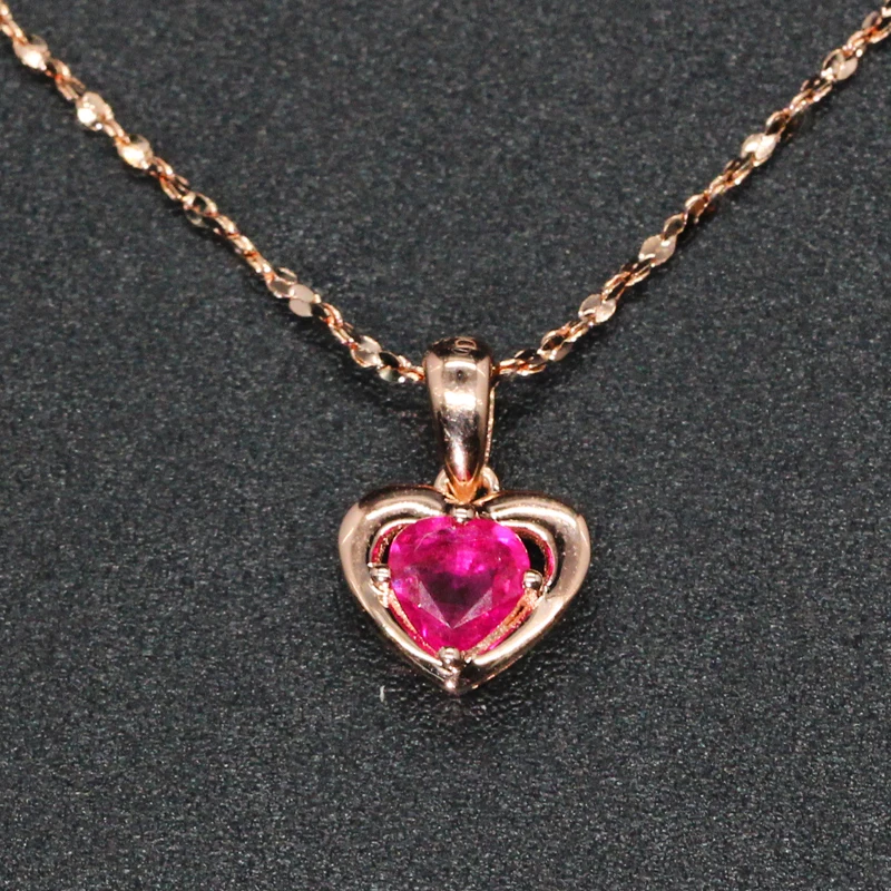 EDI Natural Ruby Heart Pendant Necklace Valentine Exquisite 14K 585 Rose Gold Genuine Red Gemstone Pendant Jewelry For Women