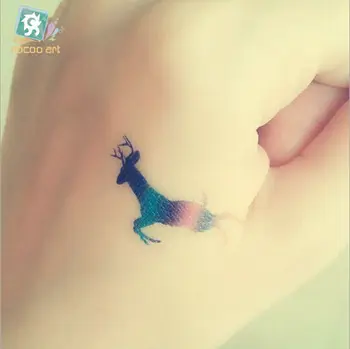 

100sheet/lot Animal Jumping Deer Flying Elk Rainbow Color Waterproof Temporary Art Tattoos Body Sticker Seal Salon Makeup Seal