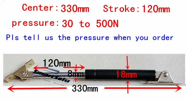 

free shipping 50 to 300N force 330mm central distance,120mm stroke, pneumatic Auto Gas Spring, Lift Prop Gas Spring Damper