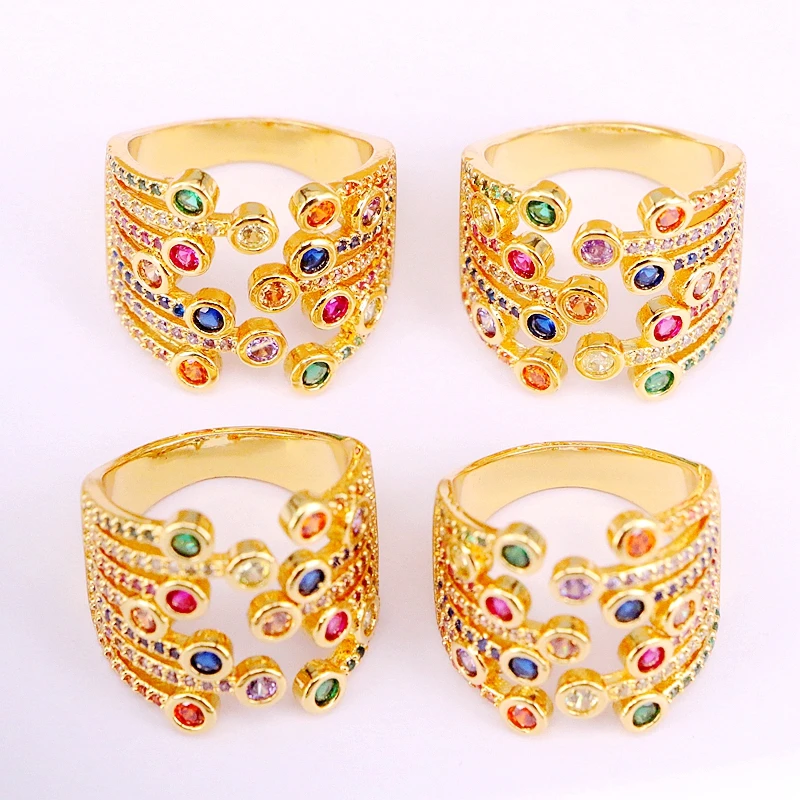 

6PCS, 7 Layer Open Finger Ring Rainbow CZ Rings Adjustable Gold Filled Jewelry Gift